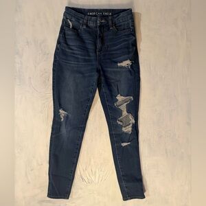American Eagle Outfitters Dark Blue Distressed Skinny Jeans